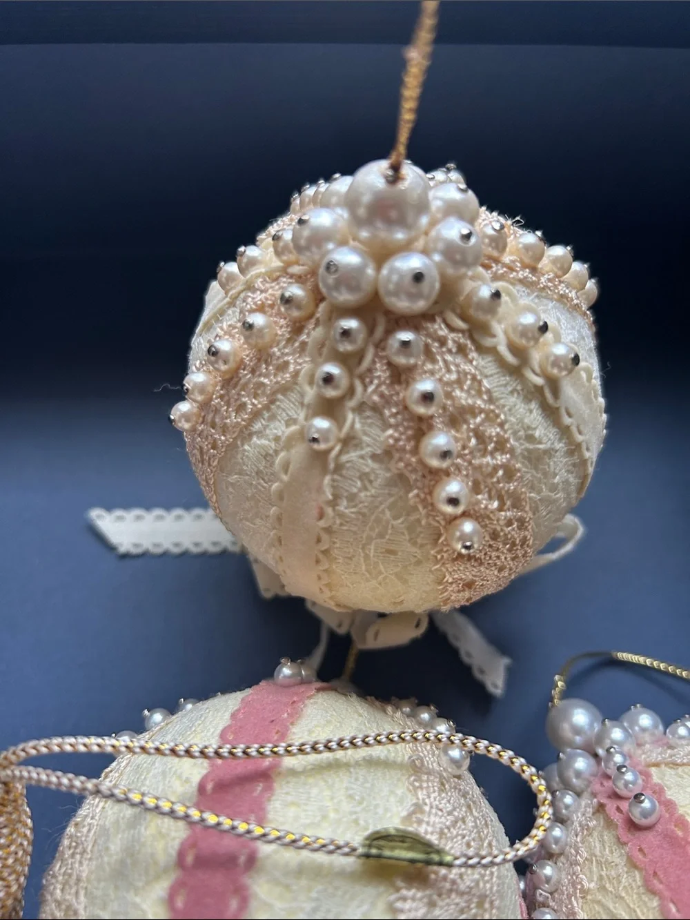 Pearl-Accented Pink & Cream Decorative Christmas Ornament Pendant